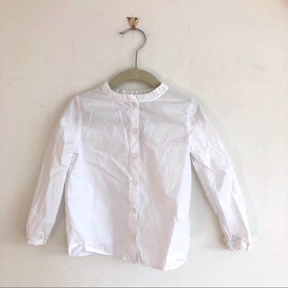 Jacadi Ruffle Pleat Trim Neck Button Down Shirt